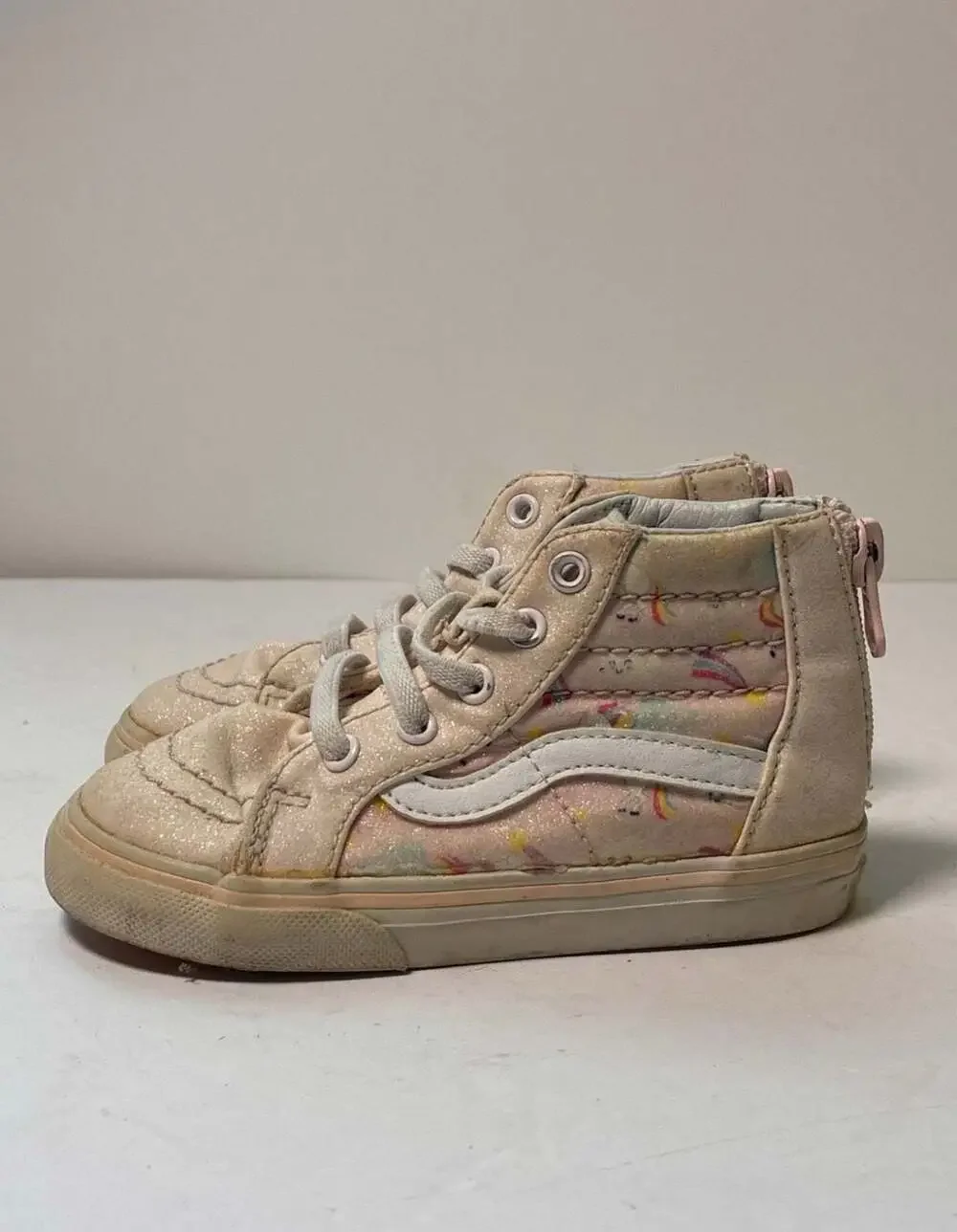 Vans Kids Size 7 Sk8-Hi Reissue Zip Toddler High Top Sneakers Pink Unicorn Rainb